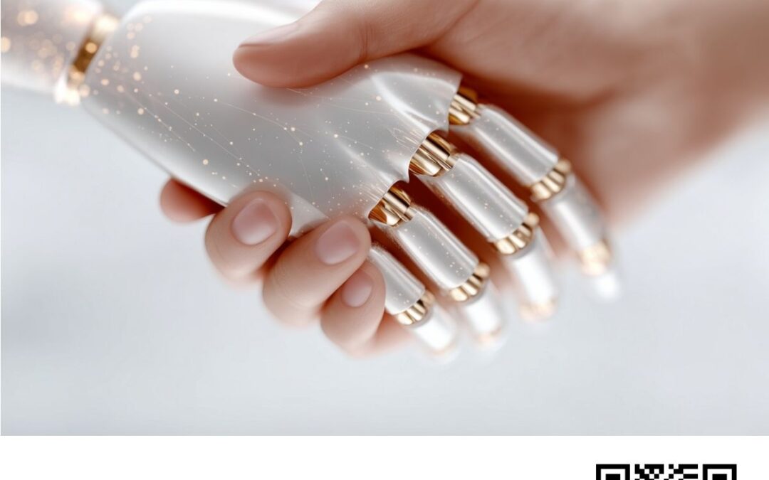 human hand shakes robot looking hand